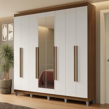 Imagem de Guarda-roupa Casal com Pés 8 Portas Batentes com Espelho Netuno Madesa