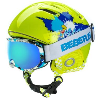 Imagem de Capacete de skate infantil e infantil BeBeFun 48 – 52 cm, tamanho pequeno, especialmente projetado para crianças de 2 – 6 anos., Green with Goggles, S(48-52cm)