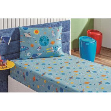 Imagem de Roupa Cama Solteiro Lençol Bouti Infantil 2 Peças Astronauta
