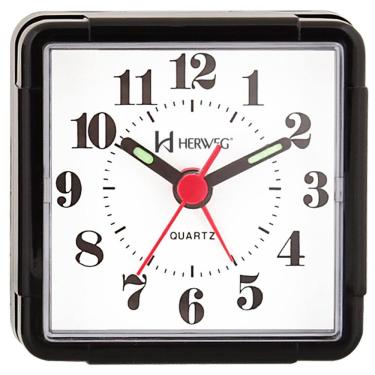 Imagem de Relogio Despertador Quadrado Analógico Preto Herweg