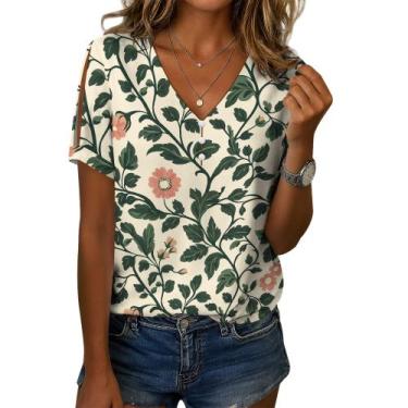 Imagem de Blusa feminina Zhyaj com estampa floral boho com decote em V e manga c