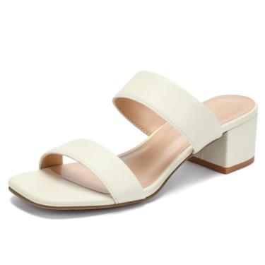 Imagem de Sandálias femininas DOBOLIN, saltos largos, bico quadrado, brancas