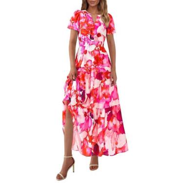 Imagem de Vestido maxi feminino PRETTYGARDEN 2025, boho, floral, vermelho