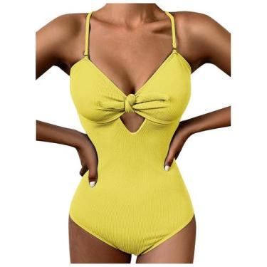 Imagem de Mulheres Sexy Bare Back Cor Sólida Nó No Peito One Piece Beachwear - H