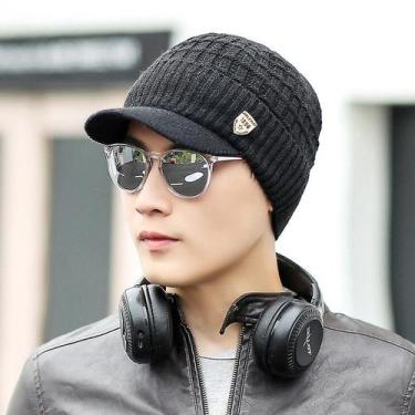 Imagem de Gorro masculino quente folgado de crochê inverno lã malha esqui gorro 