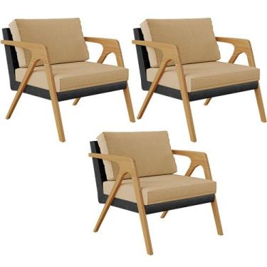 Imagem de Kit 03 Poltronas Decorativas Sala Estar Pietra L02 material sintético 