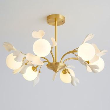 Imagem de Lustre de vidro em forma de folha de ginkgo, lustres de galhos compatíveis com sala de jantar, quarto, lustres modernos dourados de 23,6 polegadas, luz pendente de luxo, cozinha, lâmpadas de