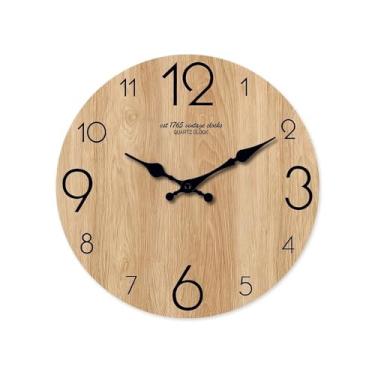 Imagem de Relógio de parede sala de estar cozinha decoração de casa relógio de quartzo silencioso moderno padrão de grão de madeira falsa relógio de parede de madeira (pilhas não incluídas) decoração de casa
