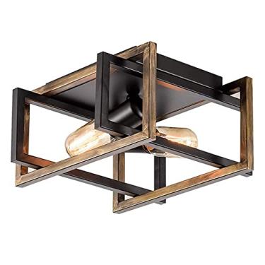 Imagem de Luminária de teto estilo industrial retrô para corredor, escadas, varanda, quarto, sala de estar, luminária quadrada de ferro com design em estilo country, lâmpada suspensa para sala de trab