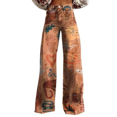 Imagem de Calças largas RTJTGXF com estampa floral vintage plus size feminina