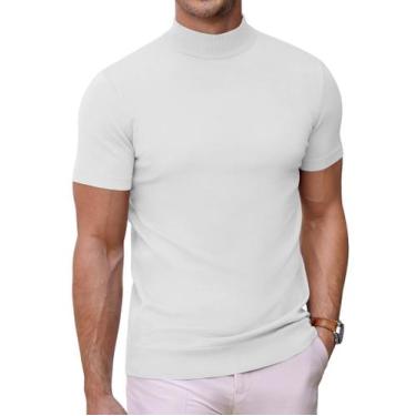 Imagem de Suéter masculino COOFANDY de gola alta, manga curta, branco