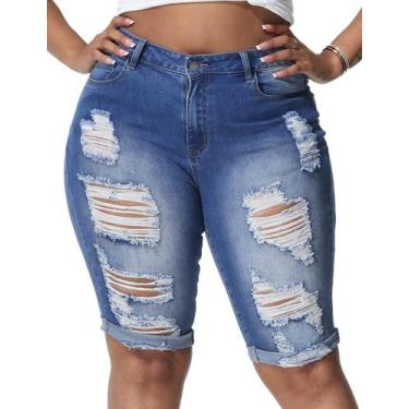Imagem de Shorts jeans Gocolloa femininos plus size, de cintura alta, azul, 14W
