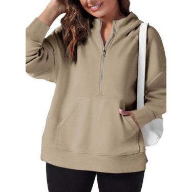 Imagem de Moletom feminino Eytino, tamanho grande, meio zíper, 4x cáqui