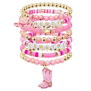 Imagem de Dreuyet 7 pulseiras femininas com contas de vaqueira ocidental, empilháveis, elásticas, boêmia e acessórios de joias, Medium, Vidro Vidro Cordão elástico, Sem Pedra Preciosa