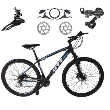 Imagem de Bicicleta Aro 29 Gti Roma 21v Câmbios Shimano Freio Disco Hidráulico Alumínio Garfo Suspensão - Preto-azul Tam.17