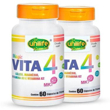 Imagem de Kit 2 Vita 4 Cálcio Magnésio Vitamina D E K2 Unilife 60 Caps