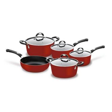 Imagem de Jogo De Panelas 5 Pecas Monaco Vermelho De Aluminio Antiaderente