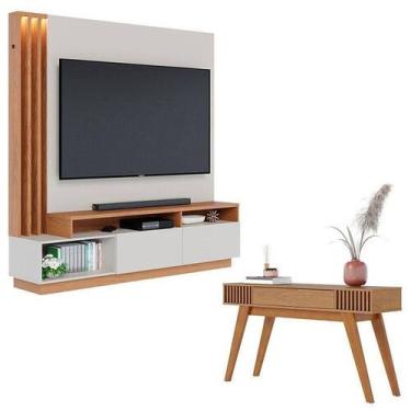 Imagem de Estante Home Theater Humaitá Off White Matte Freijó Com Aparador Rivie
