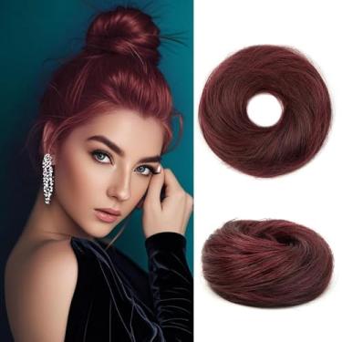 Imagem de 1 peça de cabelo humano desarrumado #99J cabelo humano encaracolado natural 100% cabelo humano real pães fofos para mulheres extensões de rabo de cavalo (nº 99J vinho vermelho)