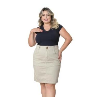 Imagem de Saia Jeans Sarja Plus Size Moda Evangélica Cintura alta-Feminino