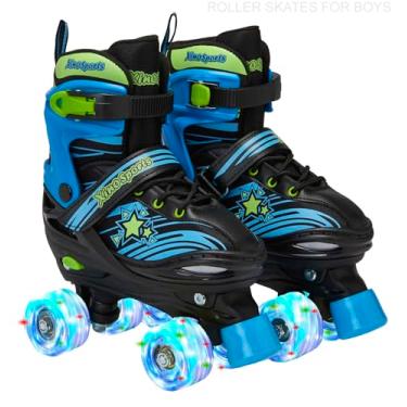 Imagem de Patins de rolo ajustáveis infantis Xino Sports para meninas e meninos com rodas que acendem (idades 5 – 20) – Patins com rodas iluminadoras, Preto, Youth Large 5-8