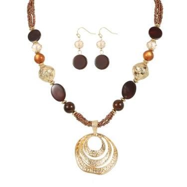 Imagem de Jules D. Conjunto de colar e brincos com pingente de círculo multiredondo, contas coloridas, colares estilosos, bijuterias de fantasia, Large, contas de vidro, Sem Pedra Preciosa