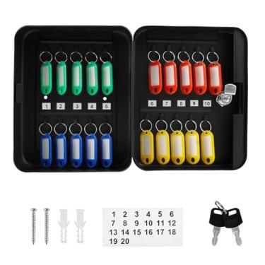 Imagem de KHZSPP Armário de chave de 20 posições montado na parede, organizador de chaves de metal com etiqueta de chaves, cofre de segurança para manobristas, hotéis, carros, gerenciamento e armazenamento de