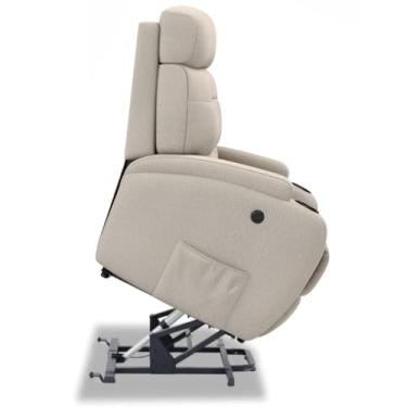 Imagem de Poltrona do Papai Reclinável Elétrica Bivolt Lift com Sistema de Elevação e Massagem em Tecido Linho - Modelo Florença Damie (Bege)