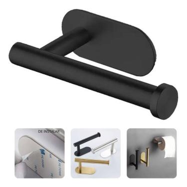 Imagem de 2X Porta Papel Higiênico Suporte Aço Inox Preto Premium Auto