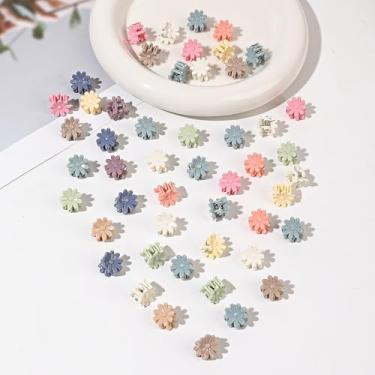 Imagem de 50 peças de grampos de cabelo para mulheres – Mini grampos de garra de flor, lindas garras de mandíbula de flores coloridas para penteados grossos finos médios finos, acessórios de cabelo de plástico