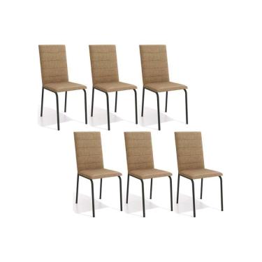 Imagem de Kit 6 Cadeiras Sala Jantar Amsterdã C091prf Aço 6 Un Preto Fosco-capuccino - Kappesberg