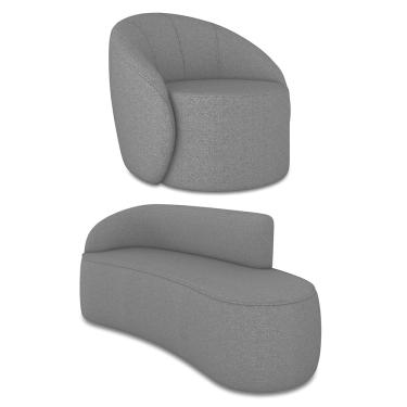 Imagem de Sofá 3 Lugares Orgânico 180cm Morgan e Poltrona Lua Linho Grafite D03 - D'Rossi