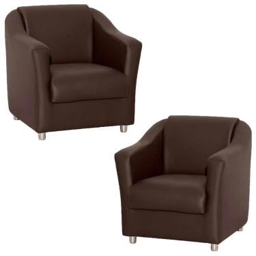 Imagem de Kit 02 Poltronas Bia Pés de Alumínio Corino Marrom Matrix