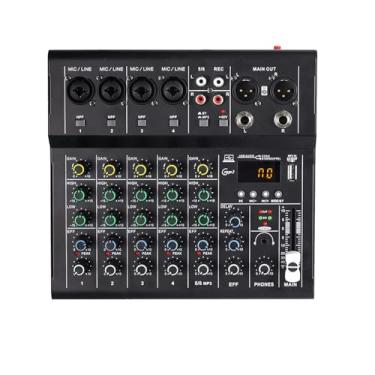 Imagem de Asixxsix Console Mini Mixer de 6 Canais, Mixer de áudio Portátil Com Reprodutor de MP3 BT 48V Phantom Power Amplificador de Guitarra Integrado, para Estúdio de Podcasting Gravação (BLACK)