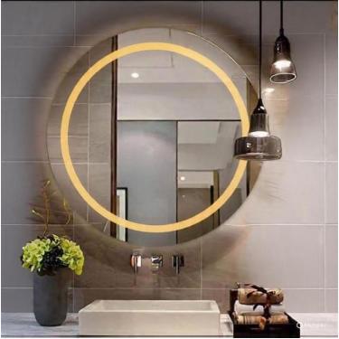 Imagem de Espelho Redondo Jateado com Led 80x80 Lapidado Decorativo -3 TONS DE L