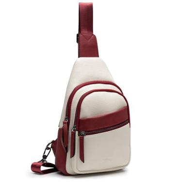 Imagem de Alldaily Bolsa tiracolo grande para mulheres, bolsa tiracolo de couro, moderna, bolsa de peito para viagens, pochete, Vermelho com branco, Flexível semelhante ao couro
