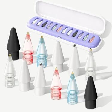 Imagem de Pacote com 12 pontas de substituição para Apple Pencil, pontas de agulha com capa, pontas de lápis sem desgaste para Apple Pencil 2ª geração/1ª geração/USB C/Pencil Pro, conjuntos de lápis iPad Pro