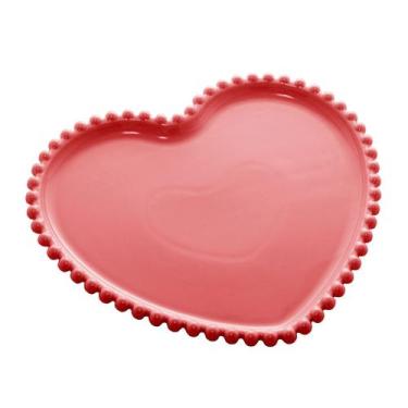 Imagem de Prato De Cerâmica Formato Coração Com Borda Pearl Para Servir Café Lan