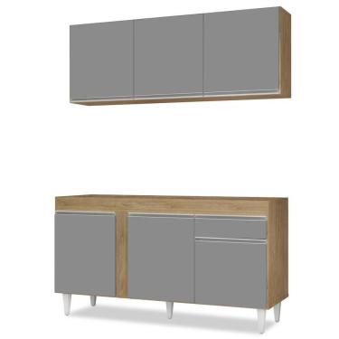 Imagem de Armário Aéreo Argélia E Balcão Para Pia 150cm Dakota Castanho/cinza - Lumil