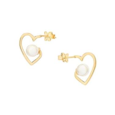 Imagem de Brinco Rommanel 527298 Argola De Coração Com Pérola Banhado Ouro 18k