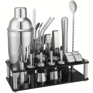 Imagem de Cocktail Bar Utensilios Kit 23 Peças Inox Coqueteleira 750ml Profissional + Suporte Sacador Dosador