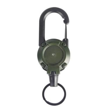 Imagem de Chaveiro retrátil resistente, suporte de crachá de mosquetão multiferramentas, suporte retrátil para identidade, cordão de aço inoxidável de 58 cm atualizado, adequado para homens e mulheres, verde