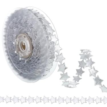 Imagem de Fita de estrela brilhante, 1 rolo de 16,4 metros de fita prateada com glitter, fitas com glitter, fitas de decoração de estrelas brilhantes para artesanato, embrulho de presente, casamento