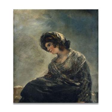 Imagem de LKXGRRSFG Impressão em tela romântica espanhola MilkmaidFrancisco De Goya - Obra-prima do influente pintor romântico 39,9 x 43,9 cm sem moldura