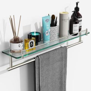 Imagem de Prateleiras de vidro KOCOK com barra de toalha 60cm de níquel escovado