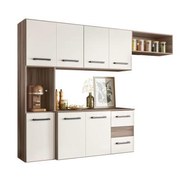 Imagem de Kit Cozinha Juliete Suspensa - 7 Portas 2 Gavetas - Carvalho Nature/off White Cristal - Nicioli