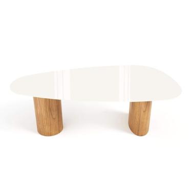 Imagem de Mesa De Jantar Orgânica Breeze 2,20 X 1,20m 8 Lugares Lâmina Natural De Madeira Off White Vidro