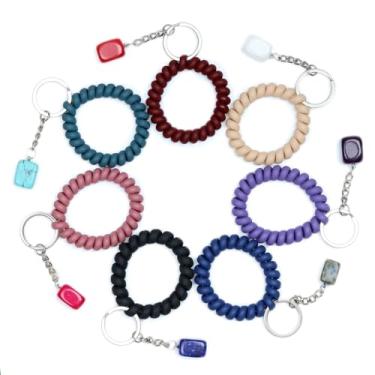 Imagem de FEEIN 7 cores pulseira elástica chaveiro pulseira, mola de plástico espiral Scrunchie chaveiro suporte para sauna, esportes ao ar livre