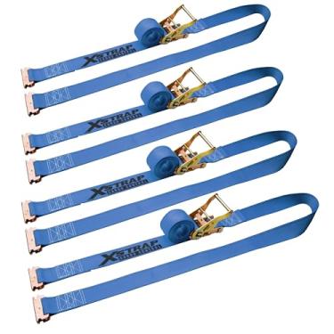 Imagem de XSTRAP STANDARD Pacote com 4 correias de amarração de catraca E-Track 5 cm x 50 cm, resistência à ruptura, segurança de carga resistente para trailers, caminhões, vans e motocicletas com acessórios de