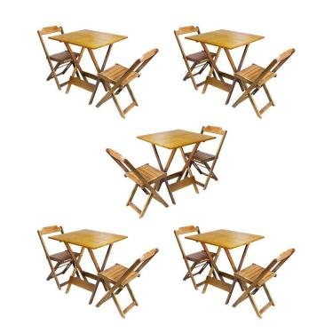 Imagem de Kit 5 Conjuntos De Mesa Dobravel Com 2 Cadeiras De Madeira 70X70 Para Restaurante E Bar - Mel